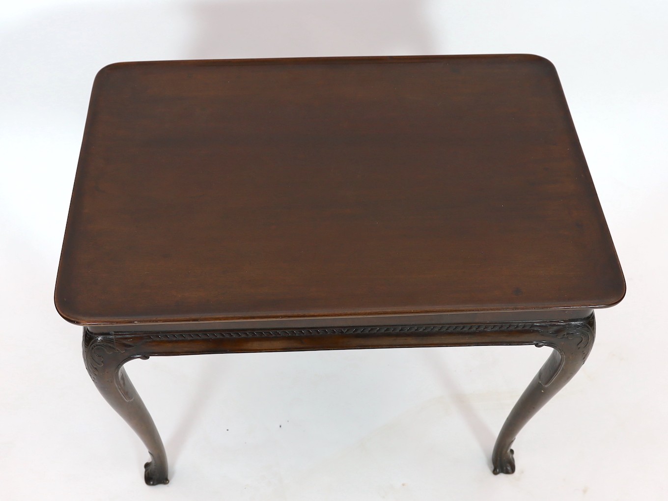 A George I Irish mahogany silver table, width 83cm, depth 55cm, height 69cm